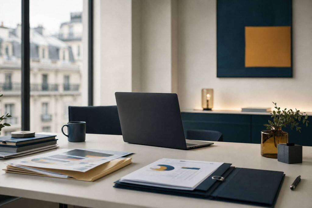 Bureau moderne avec ordinateur portable et documents de prêt sans fiche de paie