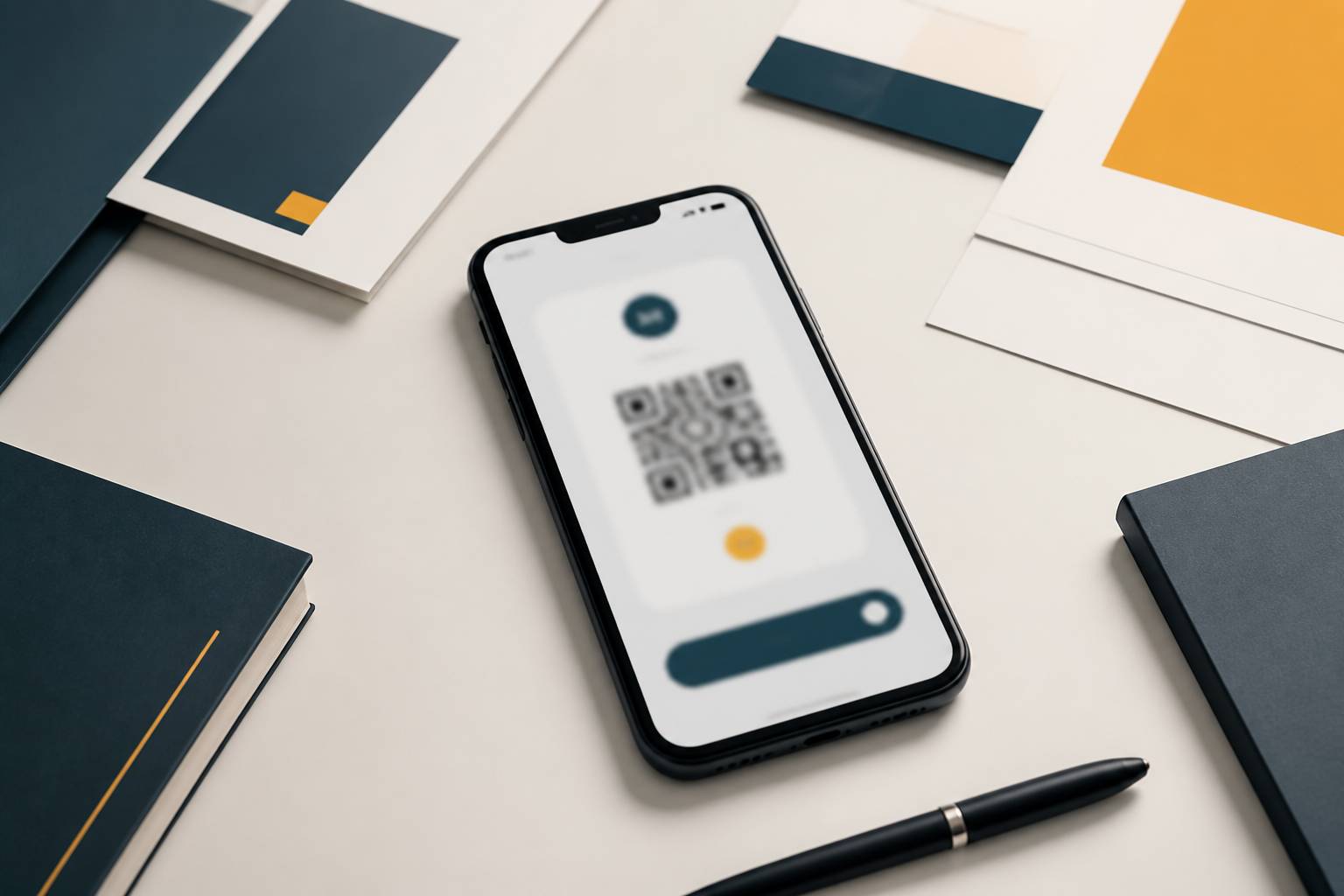 Smartphone en configuration eSIM avec des documents sur une table