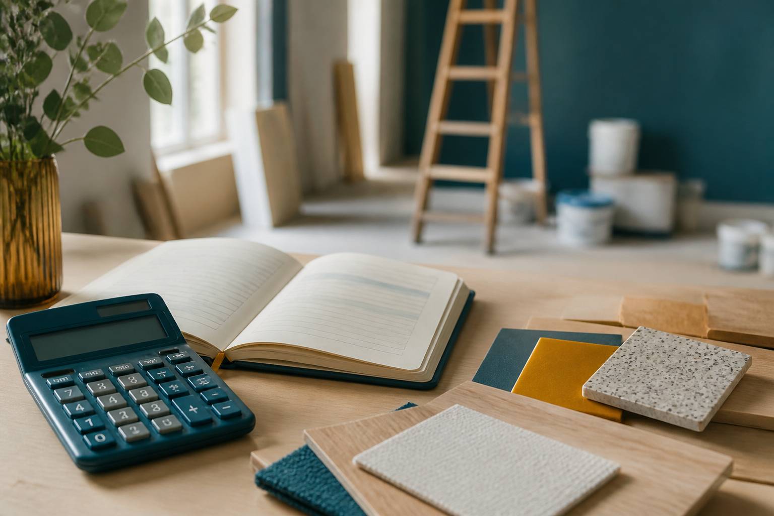 Calculatrice et carnet de budget sans texte lisible pour un barbershop