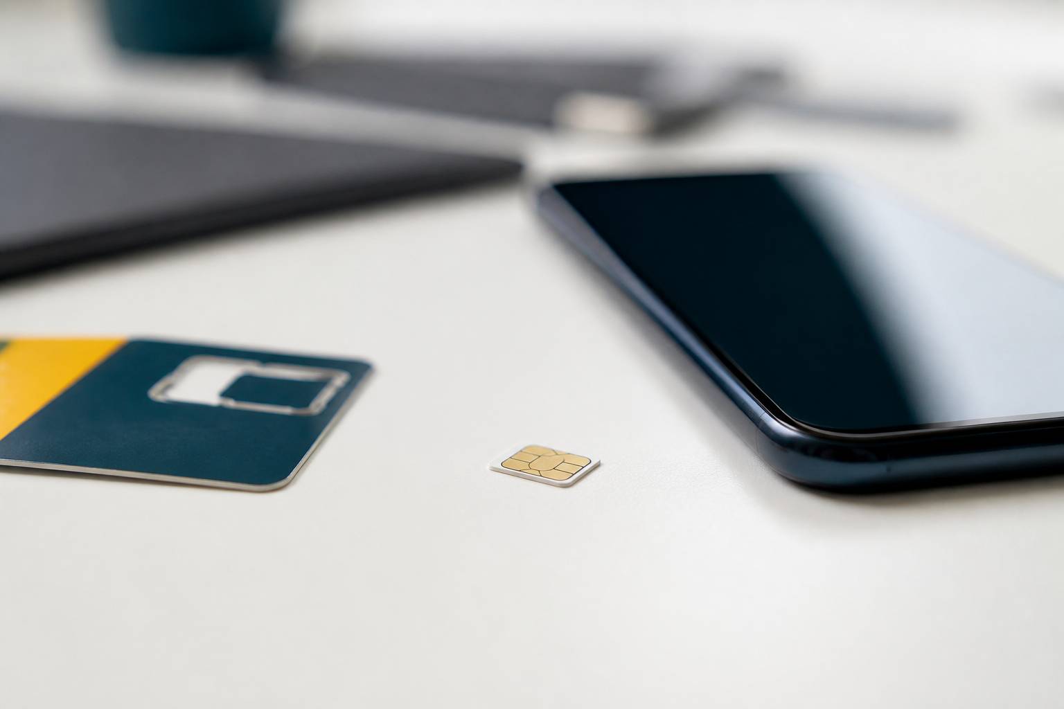 Carte SIM et smartphone avec une pochette de forfait