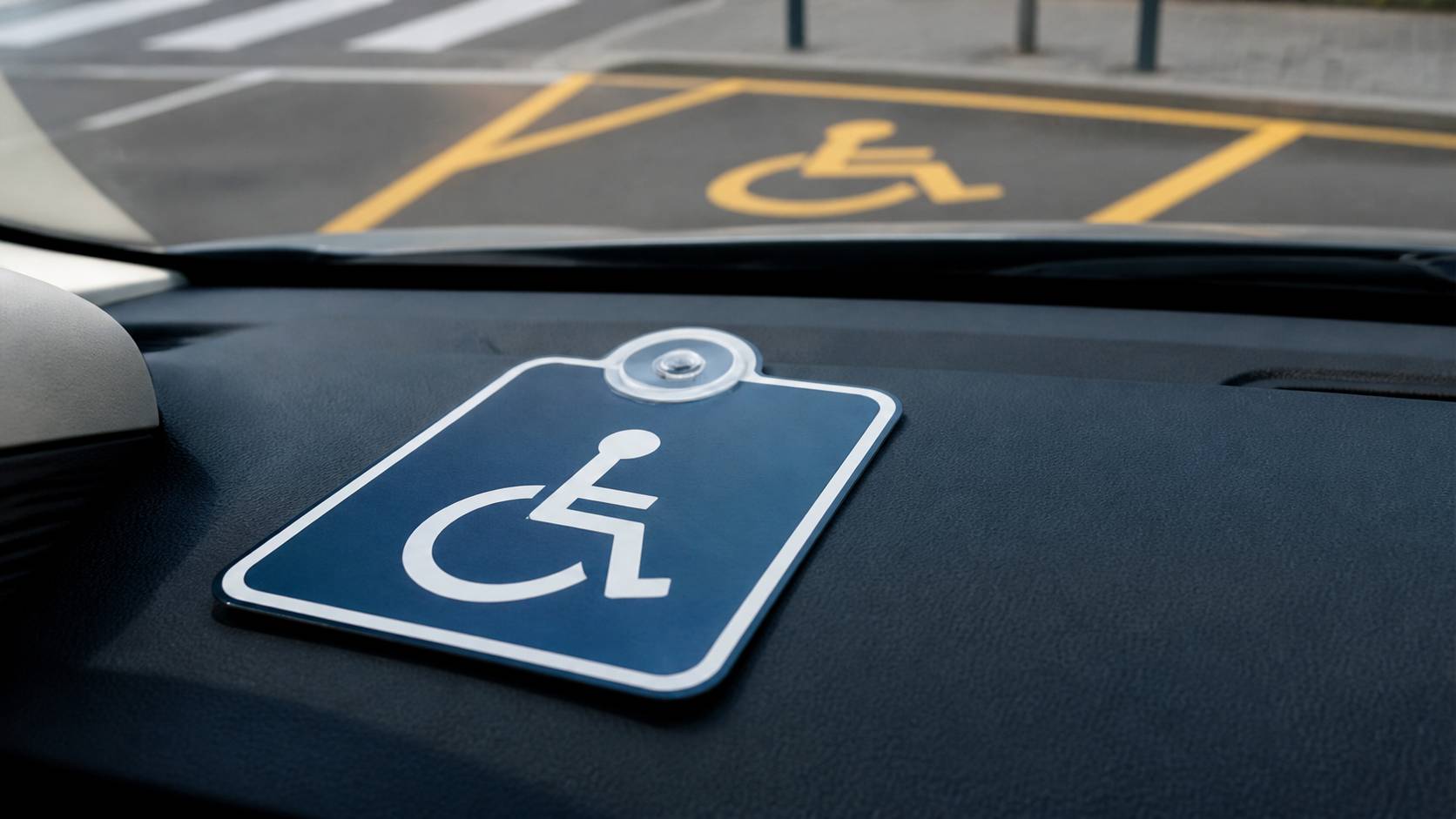 Contrassegno disabili esposto sul cruscotto dell'auto
