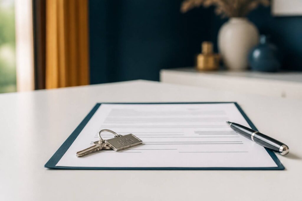 Contratto di locazione firmato con chiavi e penna sul tavolo