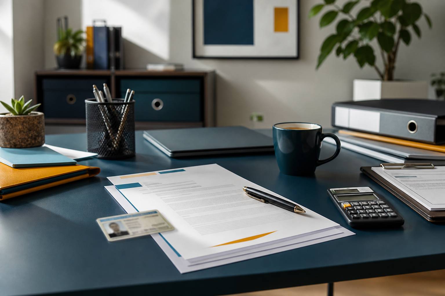 Documents de souscription énergie et stylo sur un bureau lumineux