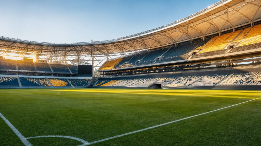 Stade de football sans logos vu depuis les tribunes