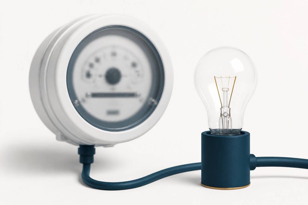 Compteur électrique générique avec cadran sans chiffres et ampoule