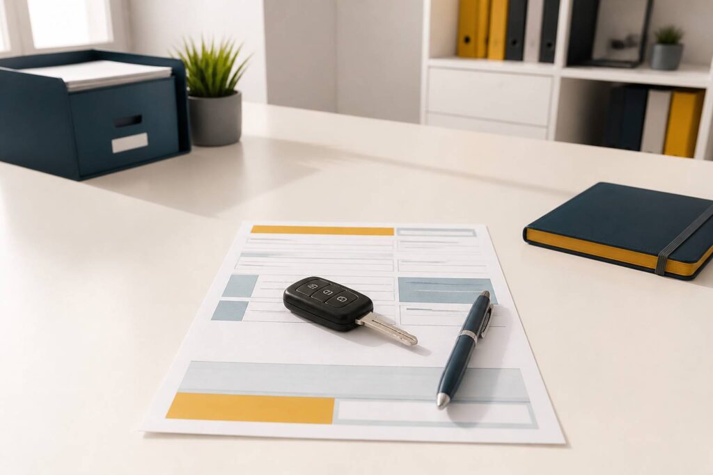 Document automobile stylisé avec clé de voiture