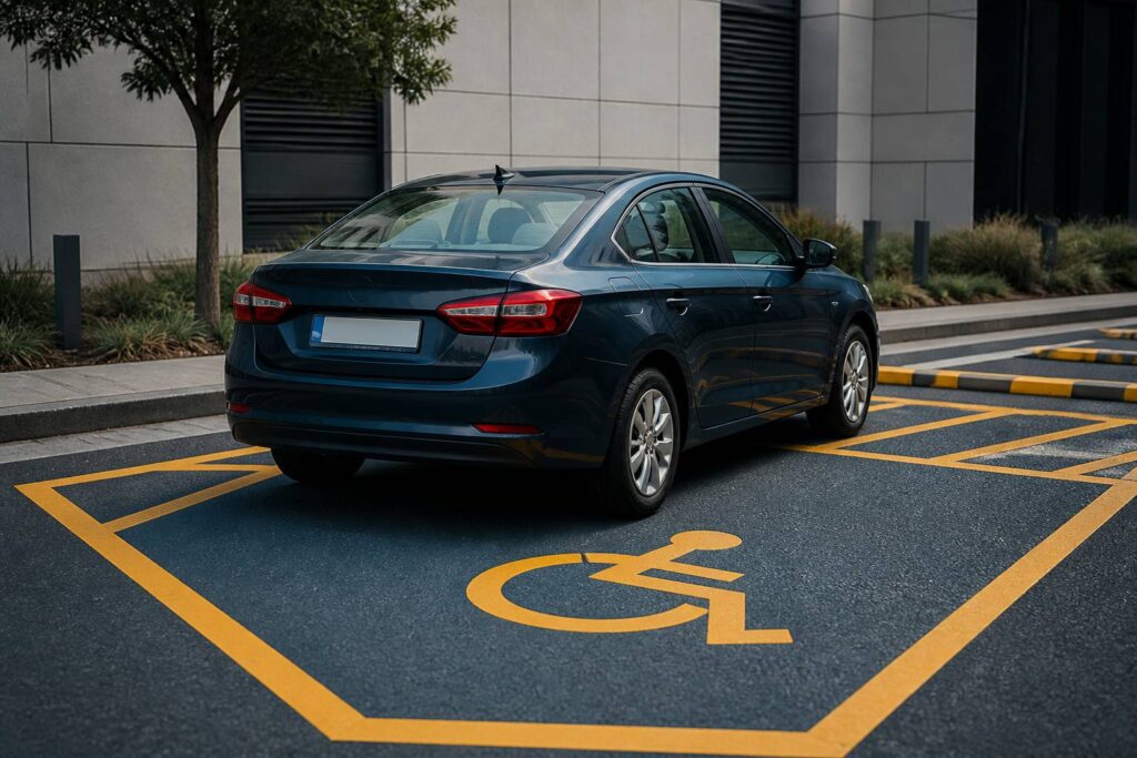 Auto parcheggiata in stallo riservato con strisce gialle