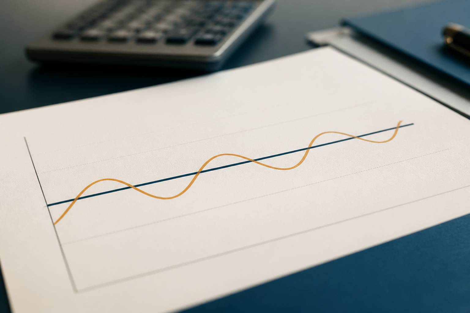 Graphique de taux avec deux courbes et calculatrice en arrière-plan