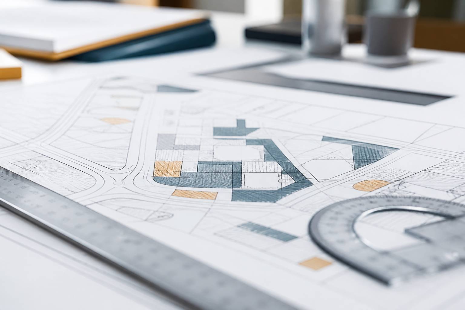 Document d'urbanisme générique avec une règle et un crayon