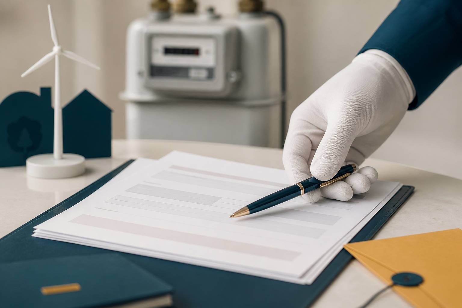 Bureau avec documents de contrat d'énergie sans texte lisible