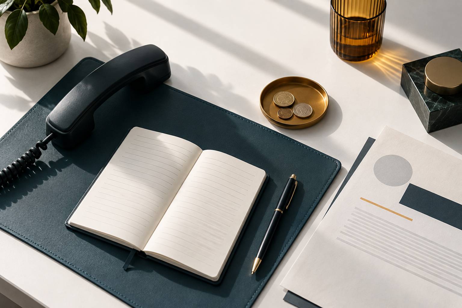 Détail d'un combiné téléphonique et d'une facture sur un bureau